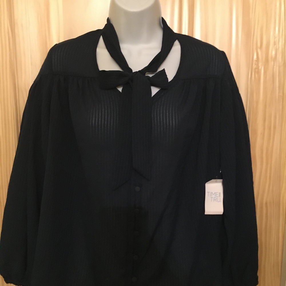 Navy Blue Blouse w/Bow - NWT